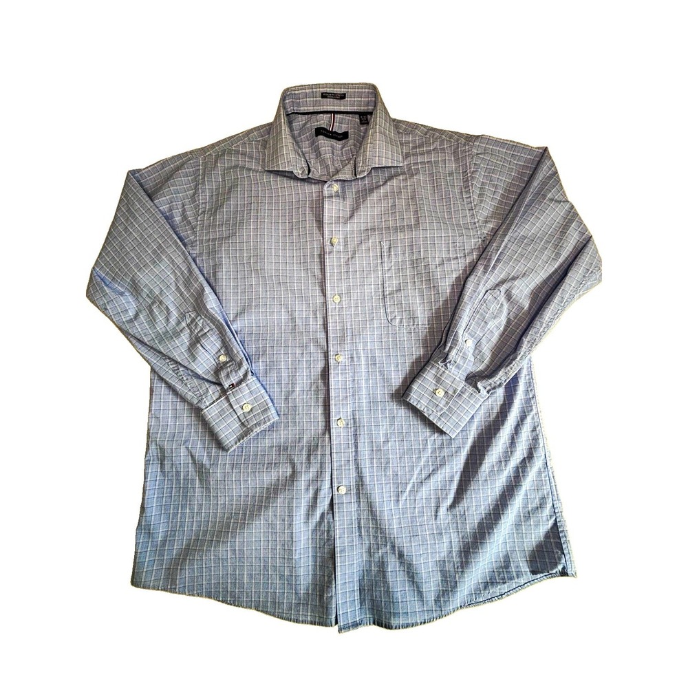 Tommy Hilfiger‎ Regular Fit Stretch Blue Plaid Shirt 16-16.5 32/33 0064